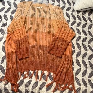 Maurices size small multicolored, burnt, orange, fringe, sweater cardigan